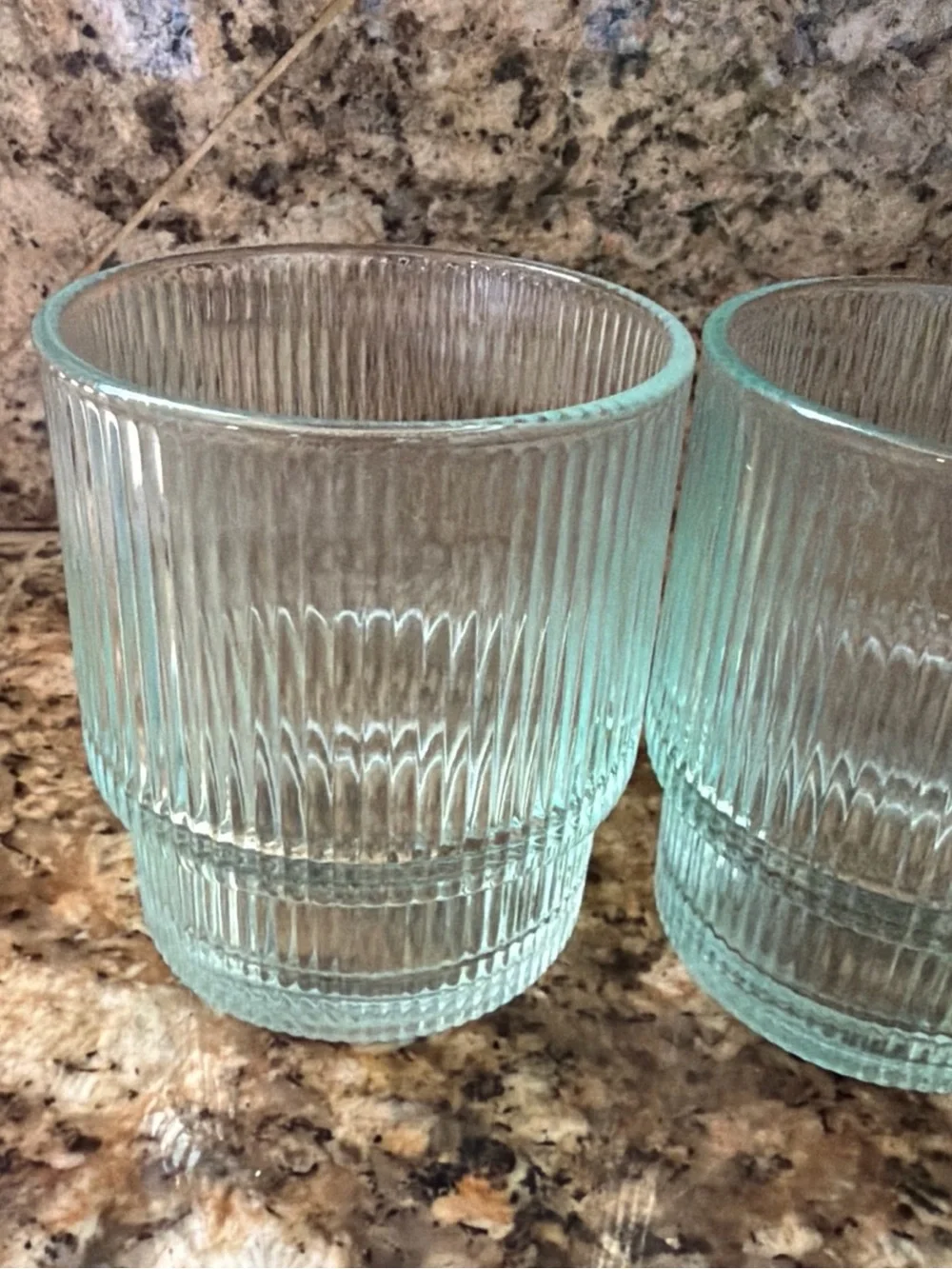 Jonathan Adler Biba Glass Tumblers Ribbed Aquamarine Pair Of 2 SH30